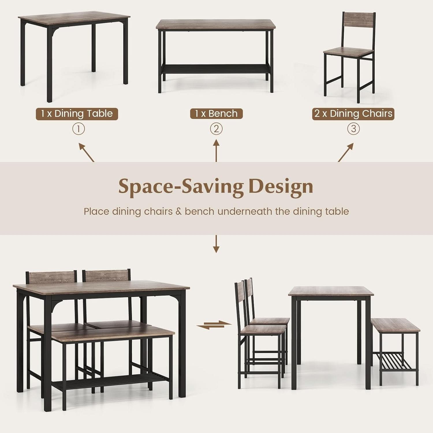 Stainless Steel Space Saving Dining Room Table Set Four