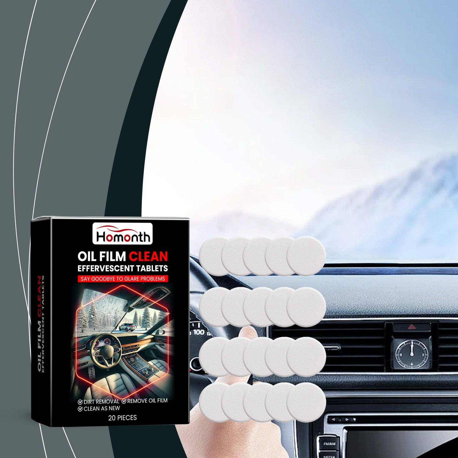 Automotive Windshield Oil Film Effervescent Tablet, Windshield Oil Film Stain Cleaning Effervescent Tablet