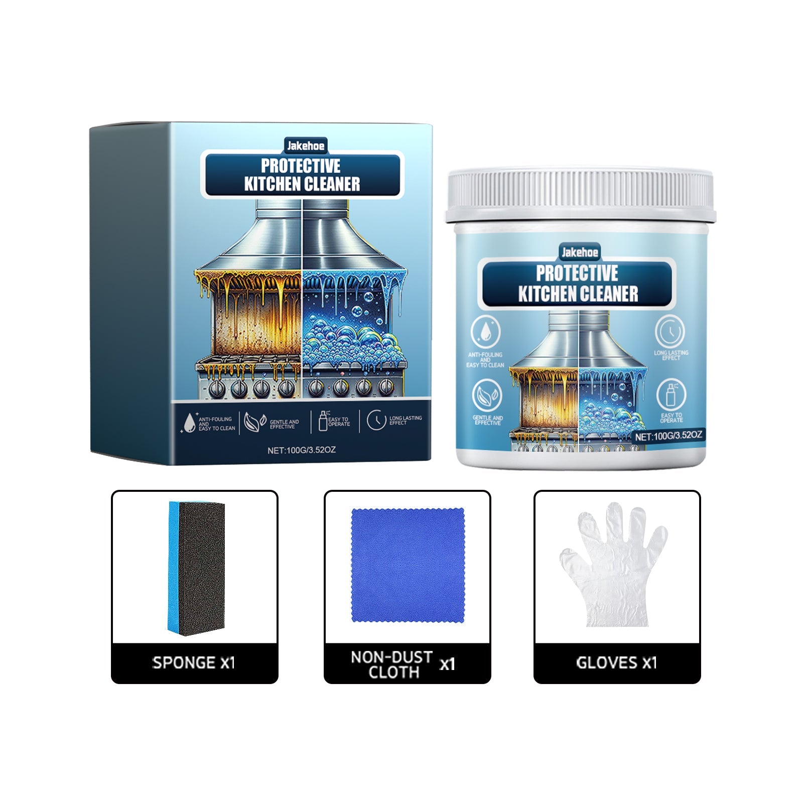 JAKEHOE Protective Kitchen Cleaner, Multi-Purpose Kitchen Stove Hood Heavy Oil Cleaning Dirt