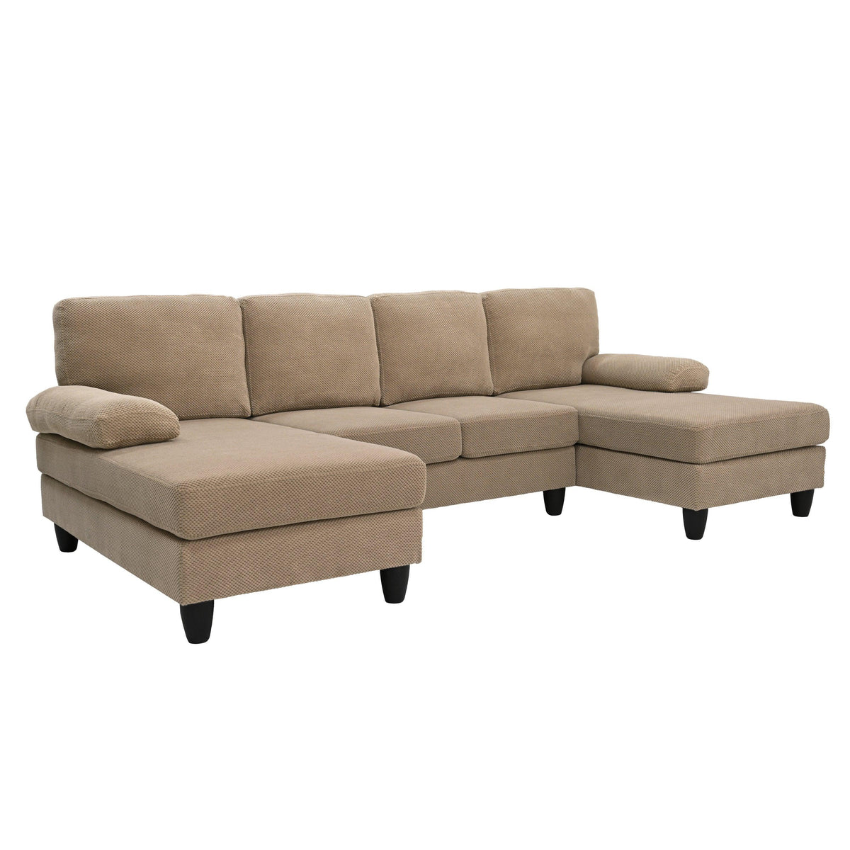Modern Camel U-Shaped Sectional Sofa with Deep Seats & Plush Cushion Arms
