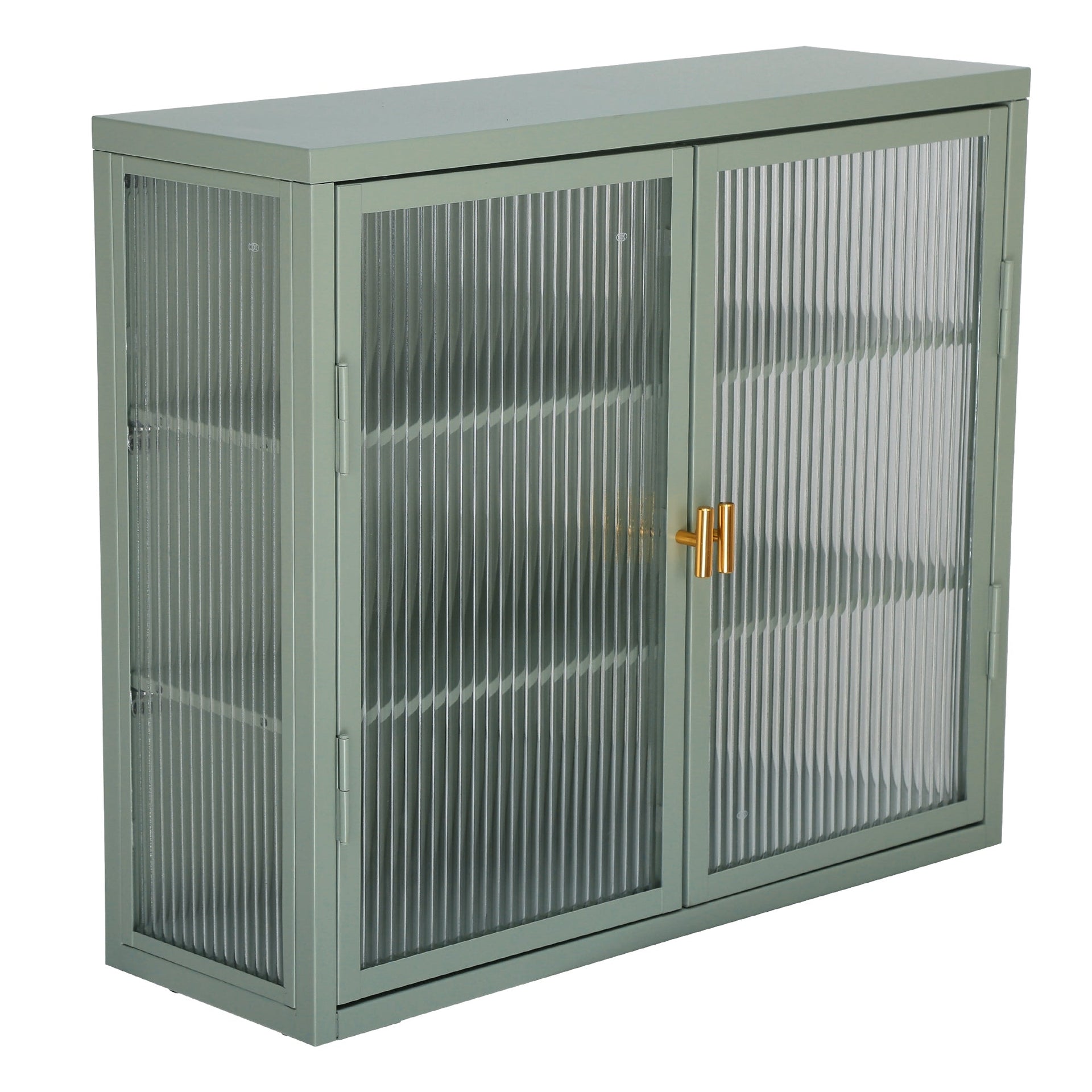 Retro Style Haze Double Glass Door Wall Cabinet With Detachable Shelves for Office Dining Room Living Room Kitchen