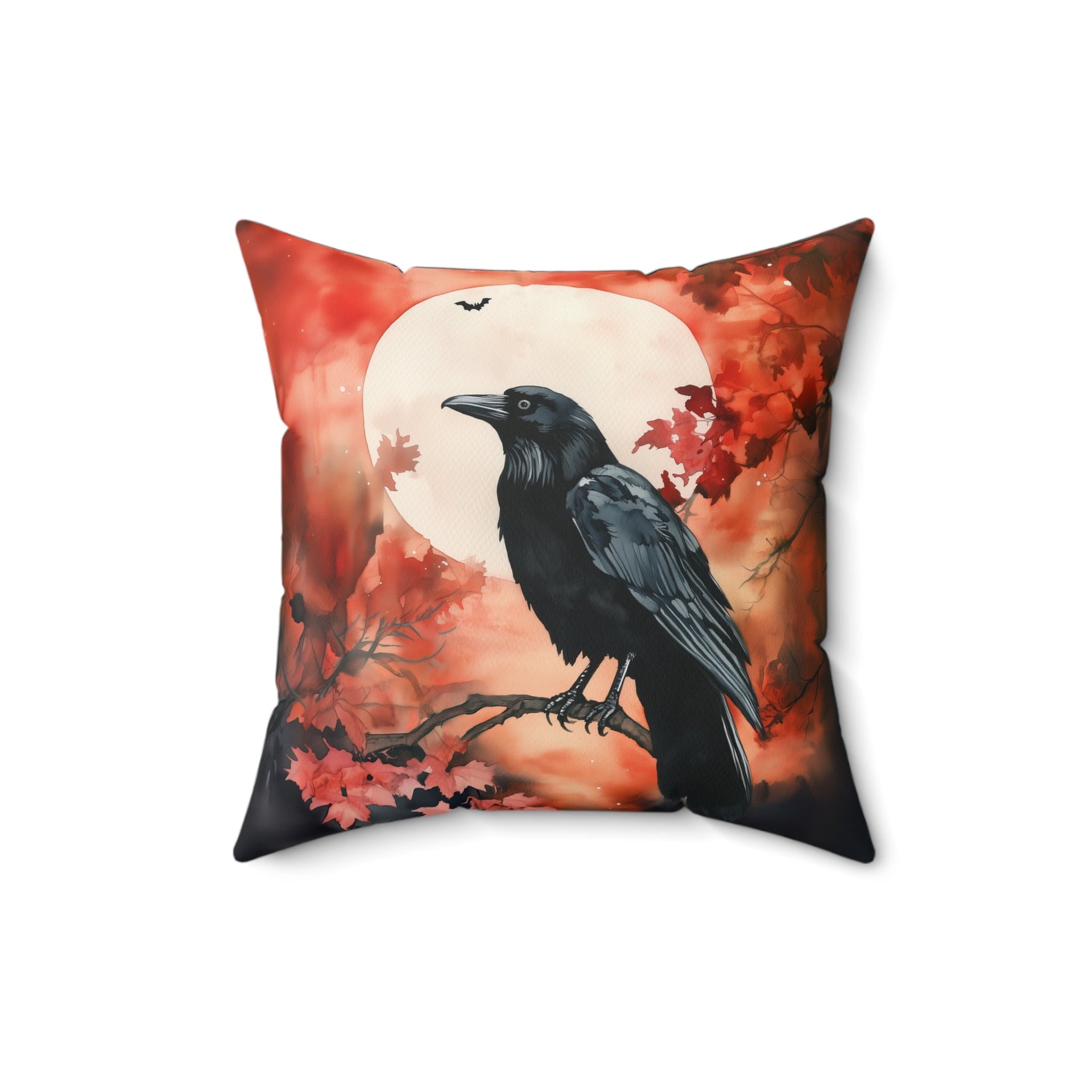 Microsuede Cushion / Halloween Art / Autumn Moon Raven