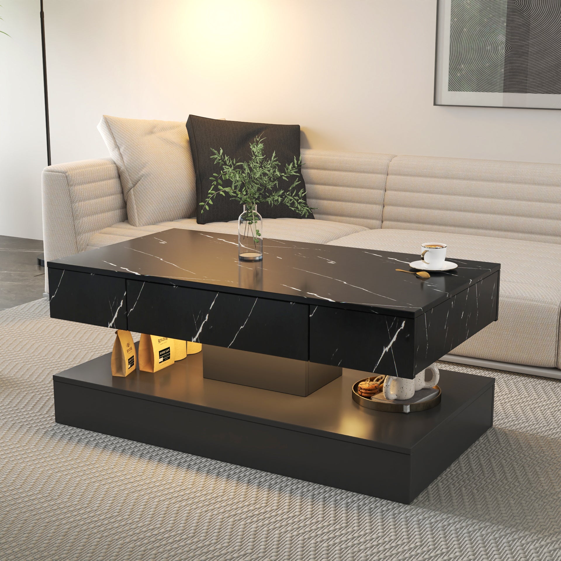 Modern LED Coffee Table with Ambient Lighting for Living Room Contemporary Furniture