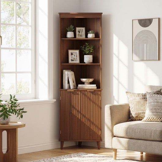 68 Inch Tall Corner Cabinet with Fluted Doors for Bathroom-Walnut