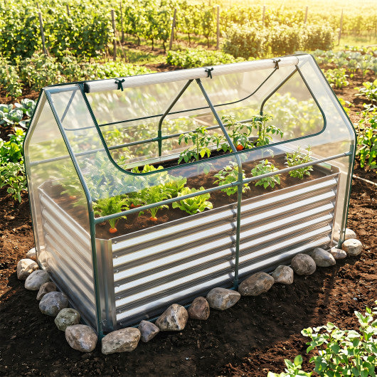 68 x 33 x 21 Inch Galvanized Raised Garden Bed with Cover-Silver