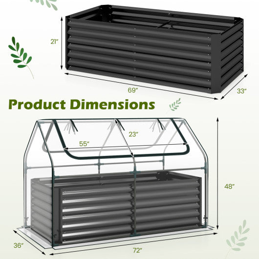 68 x 33 x 21 Inch Galvanized Raised Garden Bed with Cover-Black