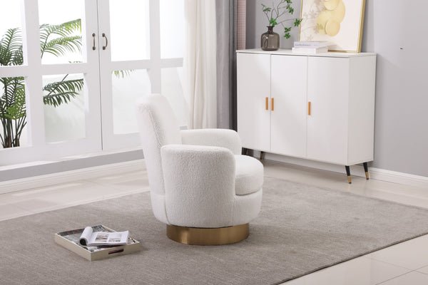 White Velvet Swivel Barrel Chair