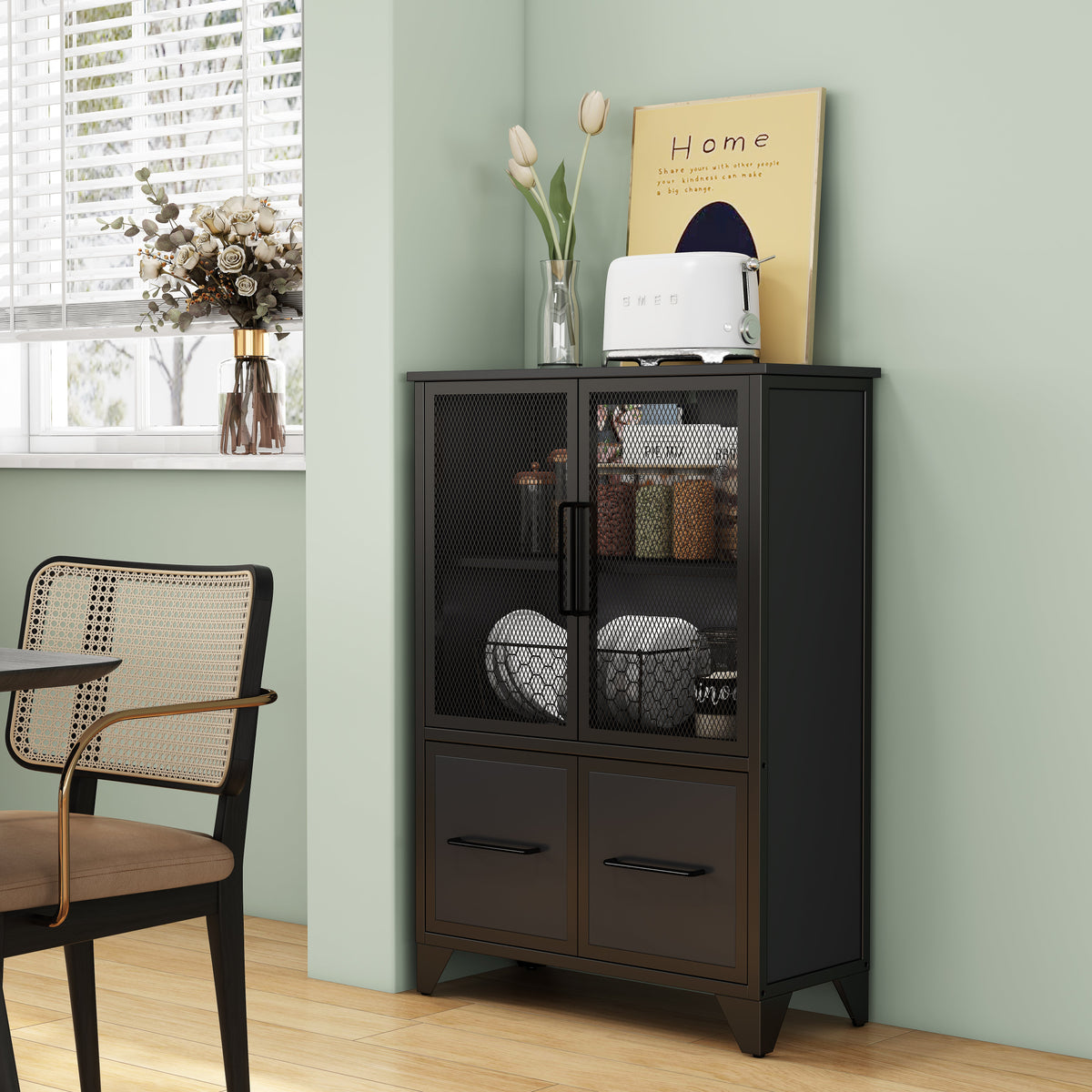 Storage Cabinet With 4 Iron Doors