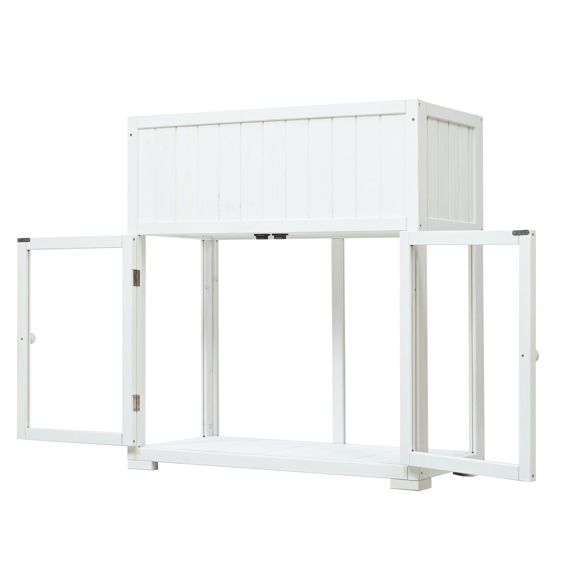 Patio 35.4''x17.7''x37.4'' Mini Wood Cold Frame, Compact 2 Doors Garden Greenhouse with Wheels, Raised Bed with Liner for Indoor Outdoor Use, White
