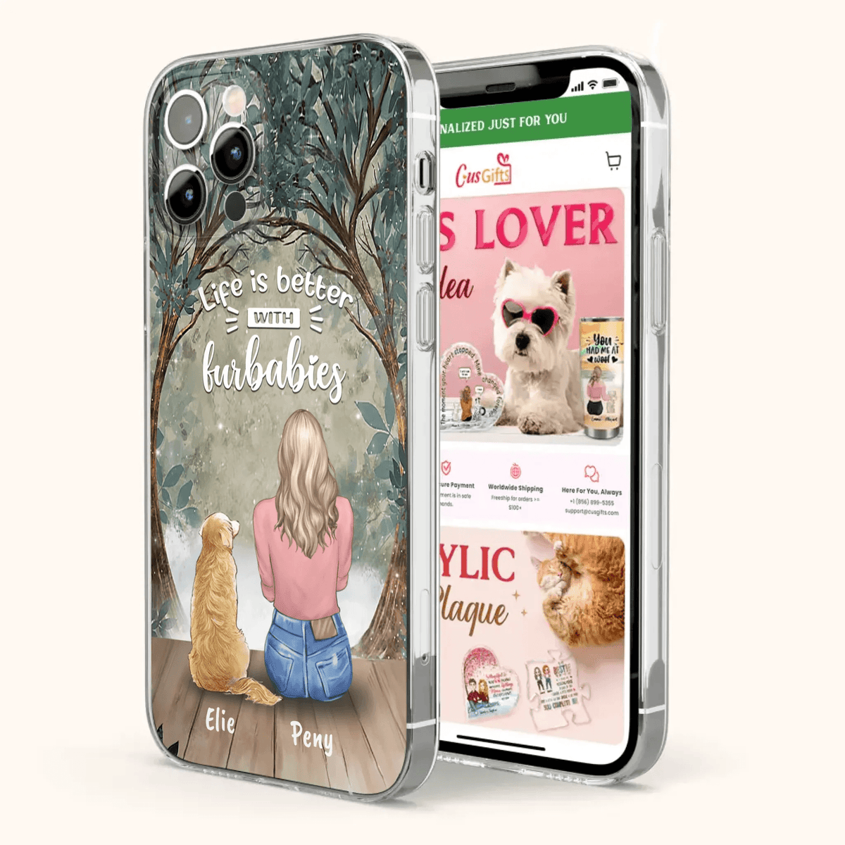 Custom Personalized Pet Mom Phone Case - Girl With Upto 5 Pets - Life Is Better With Furbabies -Phone Case For iPhone And Samsung