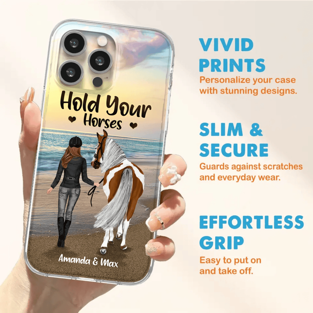Personalized Horse Girl Phone Case - Girl with up to 2 Horses - Four Feet Move My Soul - QX6ZS1