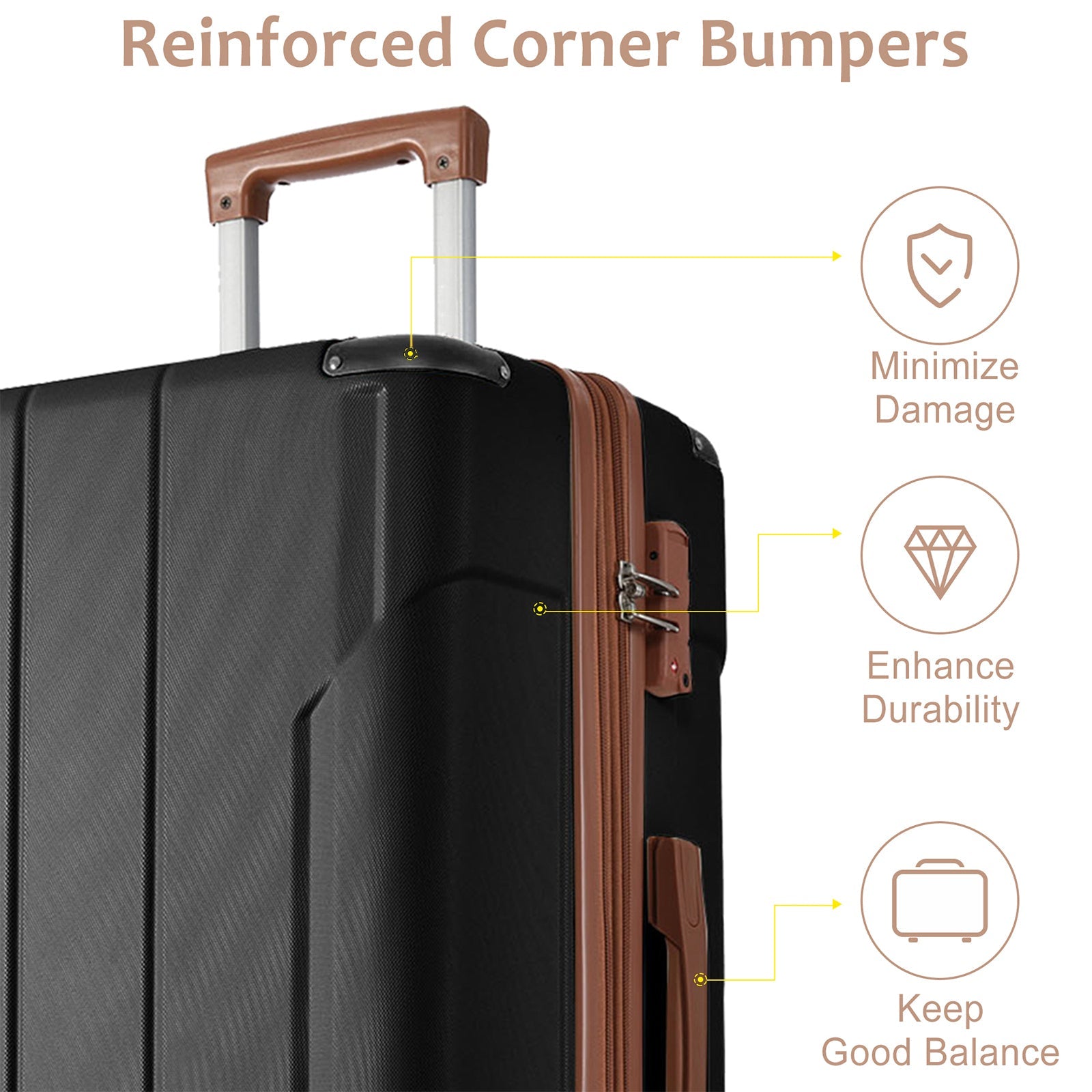 Luggage Sets 2 Piece, Hardshell ABS Lightweight and Expandable(only 28') Suitcases with Double Wheels, Carry-on Luggage, 2-Piece Set (20/28), Black Brown