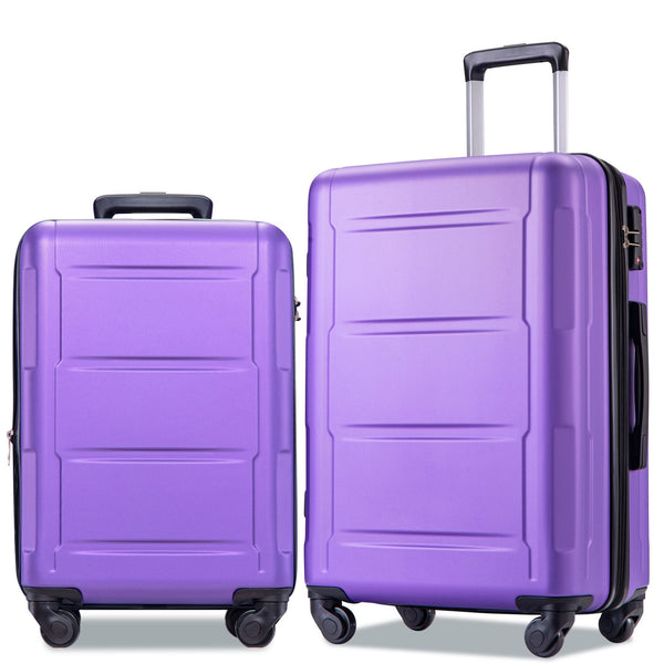 Expanable Spinner Wheel 2 Piece Luggage Set ABS Lightweight Suitcase with TSA Lock 20inch+24inch Purple + Plastic