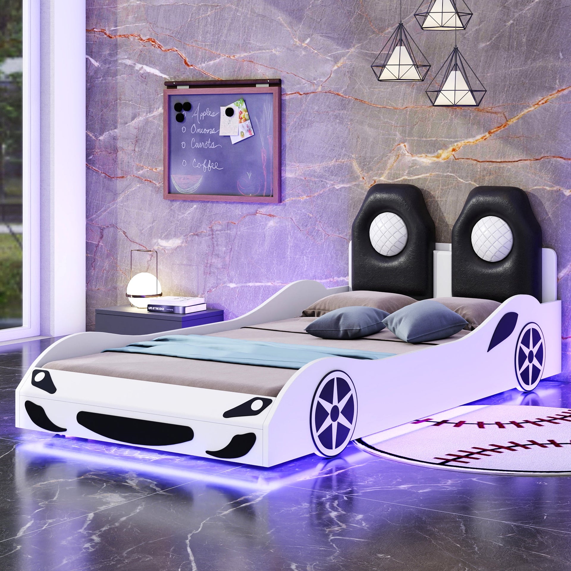 Wood Twin Size Race Car-Shaped Platform Bed