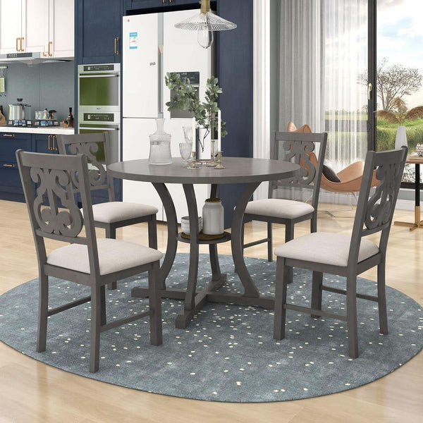 Gray Round Shaped Retro Antiqued Dining Table Curved Legs