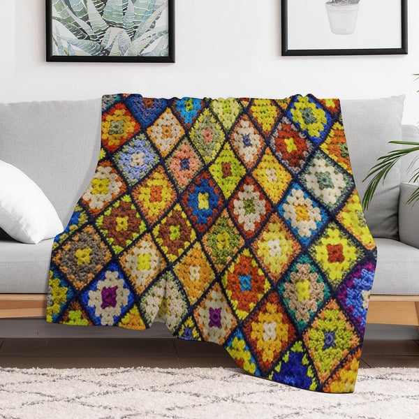 Crochet Granny Square Pattern Velvety-soft Throw Blanket