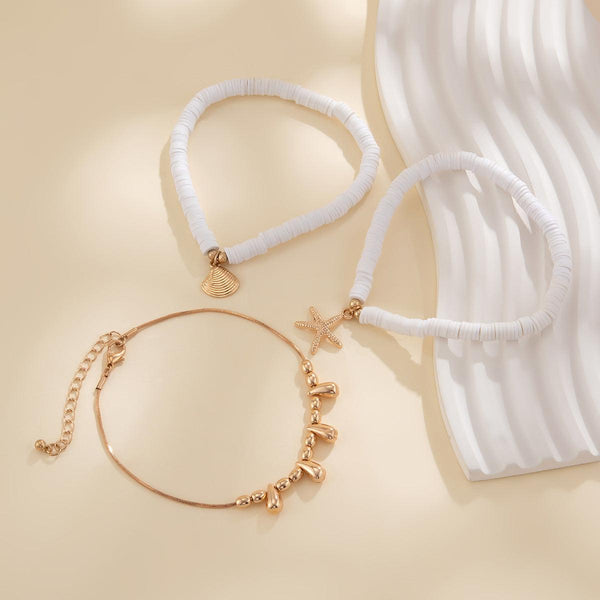 Holiday starfish soft ceramic ankle chain set, beach multi-layer alloy copper chain ankle ring