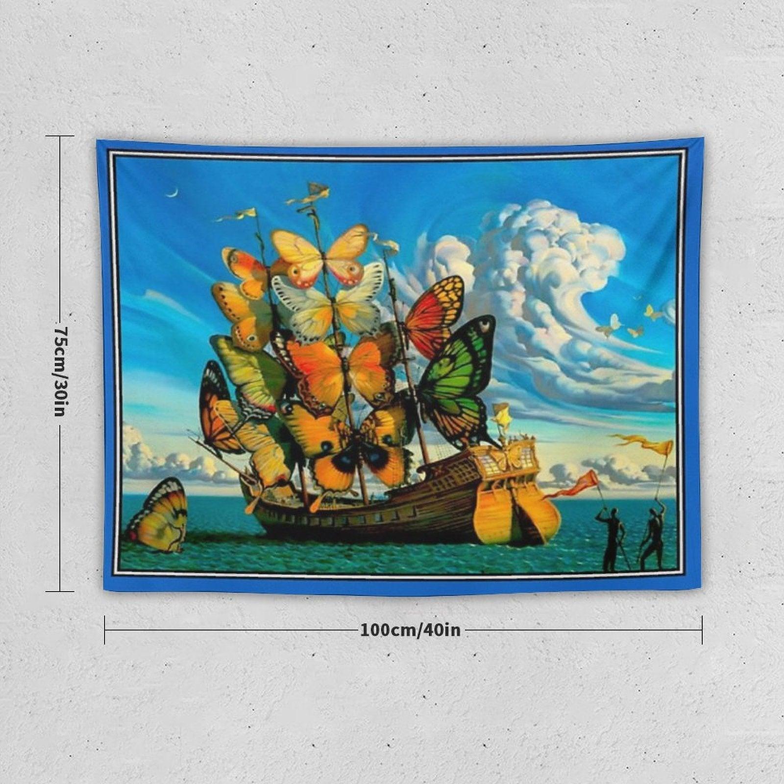 BUTTERFLY SHIP  Vintage Surreal Abstract Fantasy Print Tapestry