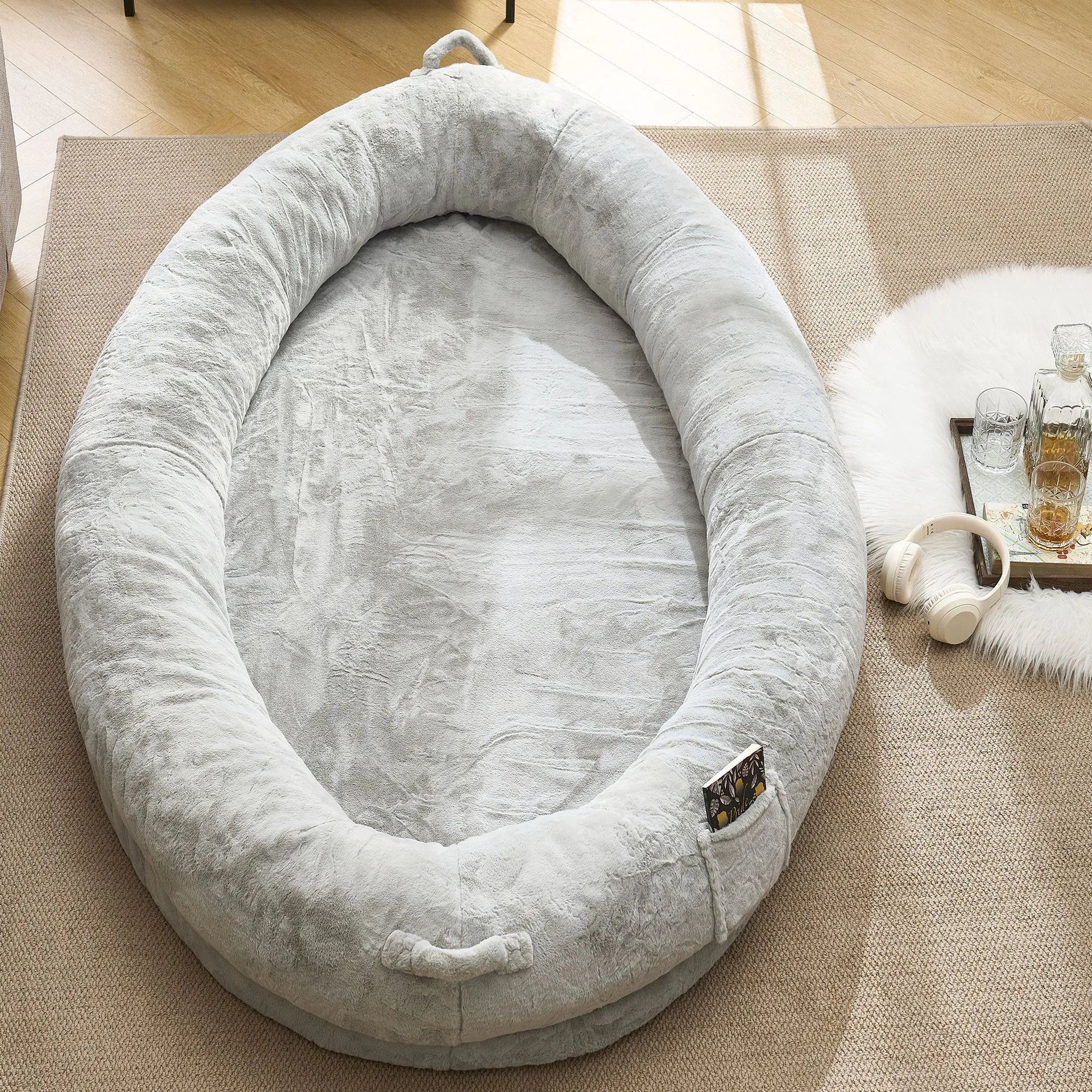 🇫🇷🇪🇪 🇸🇭🇮🇵🇵🇮🇳🇬 Human Dog Bed for Adult, Memory Foam Human Size Pet Bed for Human With Storage Pocket, Light Gray