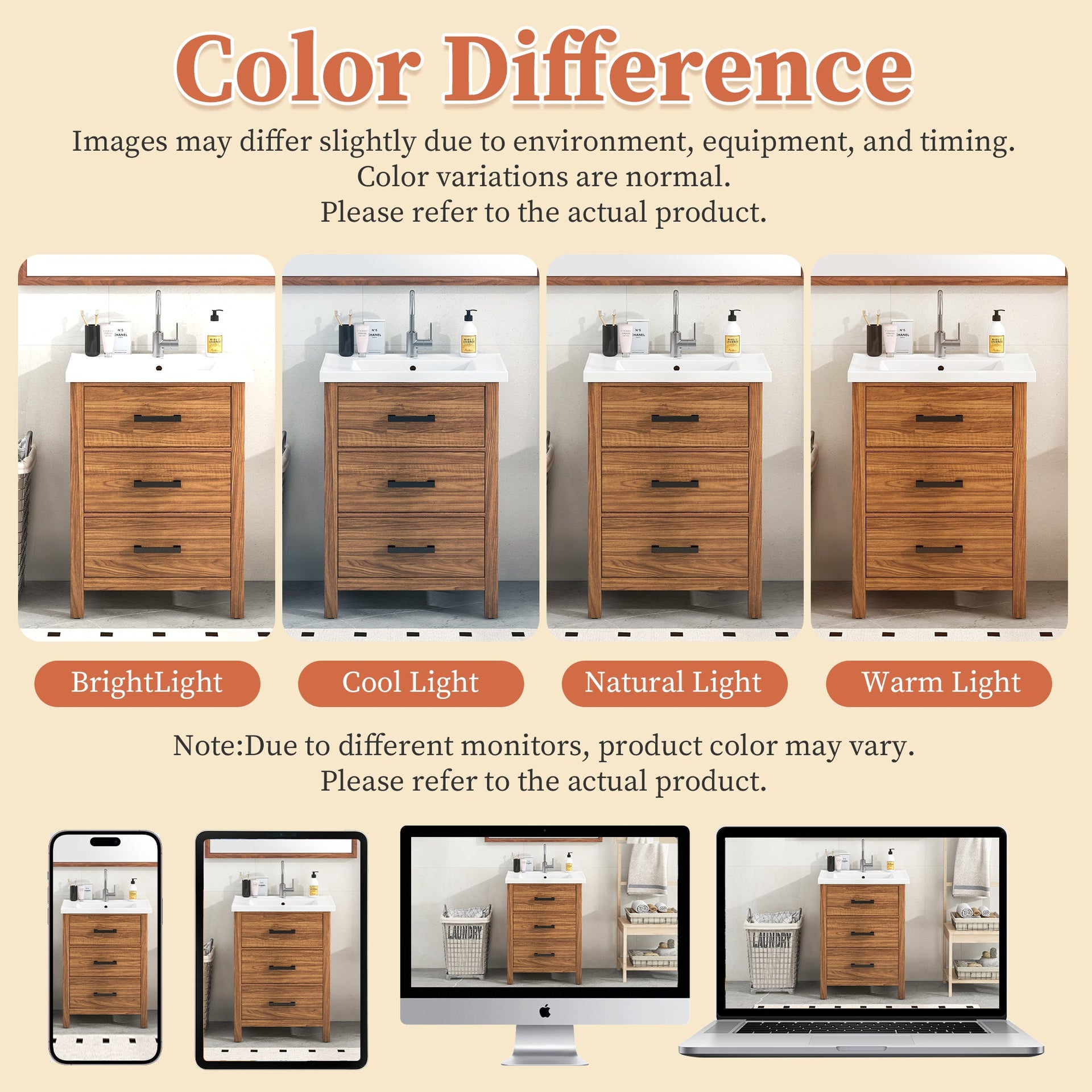 24'' Bathroom Vanity with Ceramic Basin Sink, Modern Bathroom Storage Cabinet with 3 Drawers, Freestanding Bathroom Vanity Cabinet with Single Sink (Same as SW000108AAP)