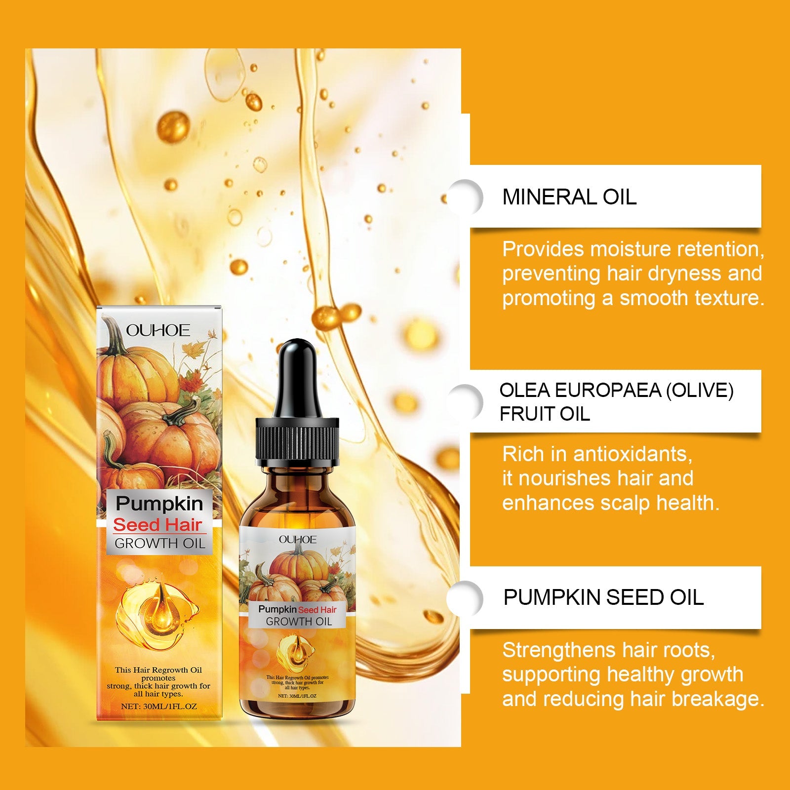 Pumpkin Seed Hair Care Essential Oil Is Bright And Supple, Improves Hair, Nourishes Hair Follicles, Protects And Strengthens Hair