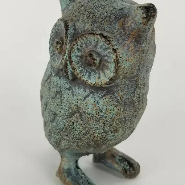 Cast Iron Owl in Antique Green, Blue Rustic Finish