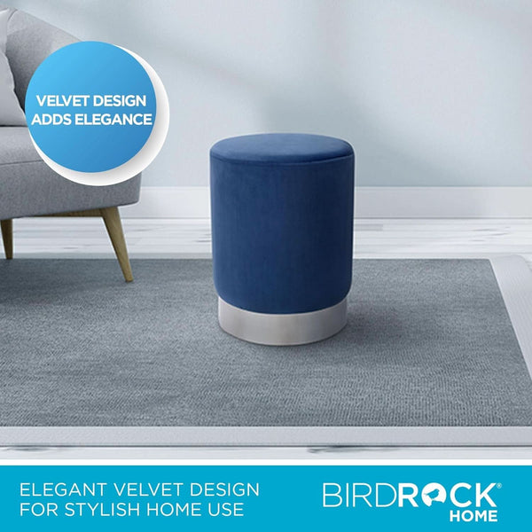 Sleek Round Ottoman Foot Stool Blue Memory Foam Padding