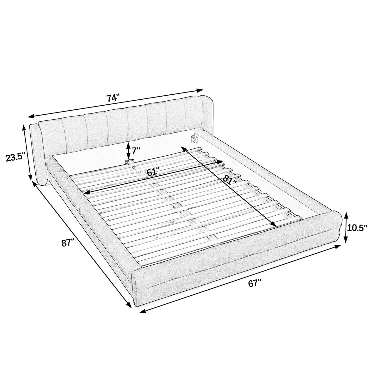 Queen Size Upholstered Bed Frame with Headboard - Beige