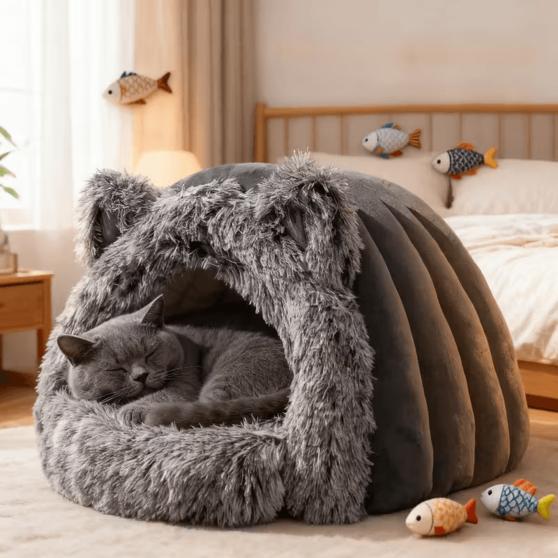Winter Warm Fleece Cat Cave Windproof 360° Thermal Comfort for Cats & Small Dogs
