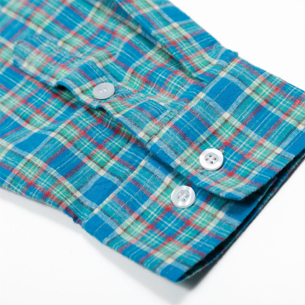 Plaid Long Sleeve Shirt Men's Spring Autumn Japanese Style Versatile Loose Casual Spliced Frayed Plaid Dress Shirt