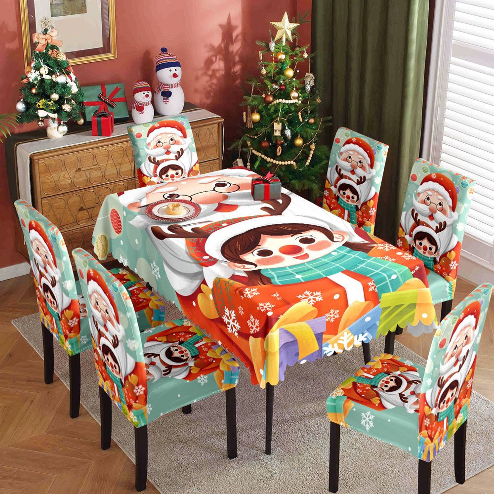 Christmas printed tablecloth, chair cover, waterproof, oil resistant, festive decoration, dining table cloth, chair cover, universal household use