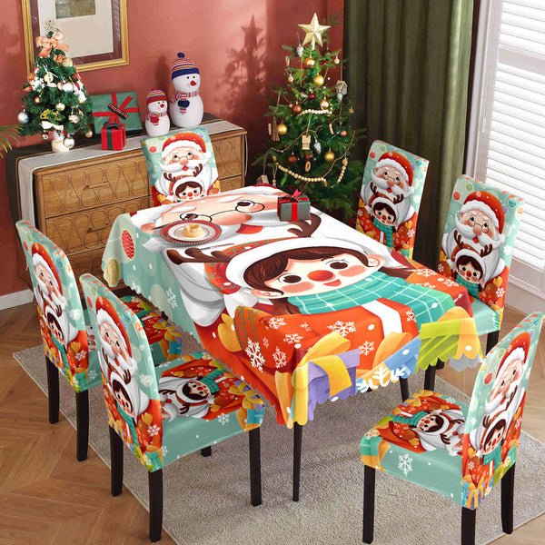 Christmas printed tablecloth, chair cover, waterproof, oil resistant, festive decoration, dining table cloth, chair cover, universal household use