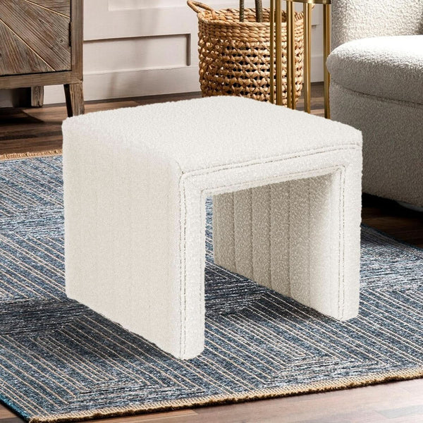 Cream Soft Boucle Upholstered Ottoman Footrest 18 Inches