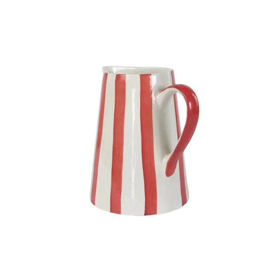 Ceramic Stripe Pitcher, Red- 8.25 x 8.25 x 8 Inches