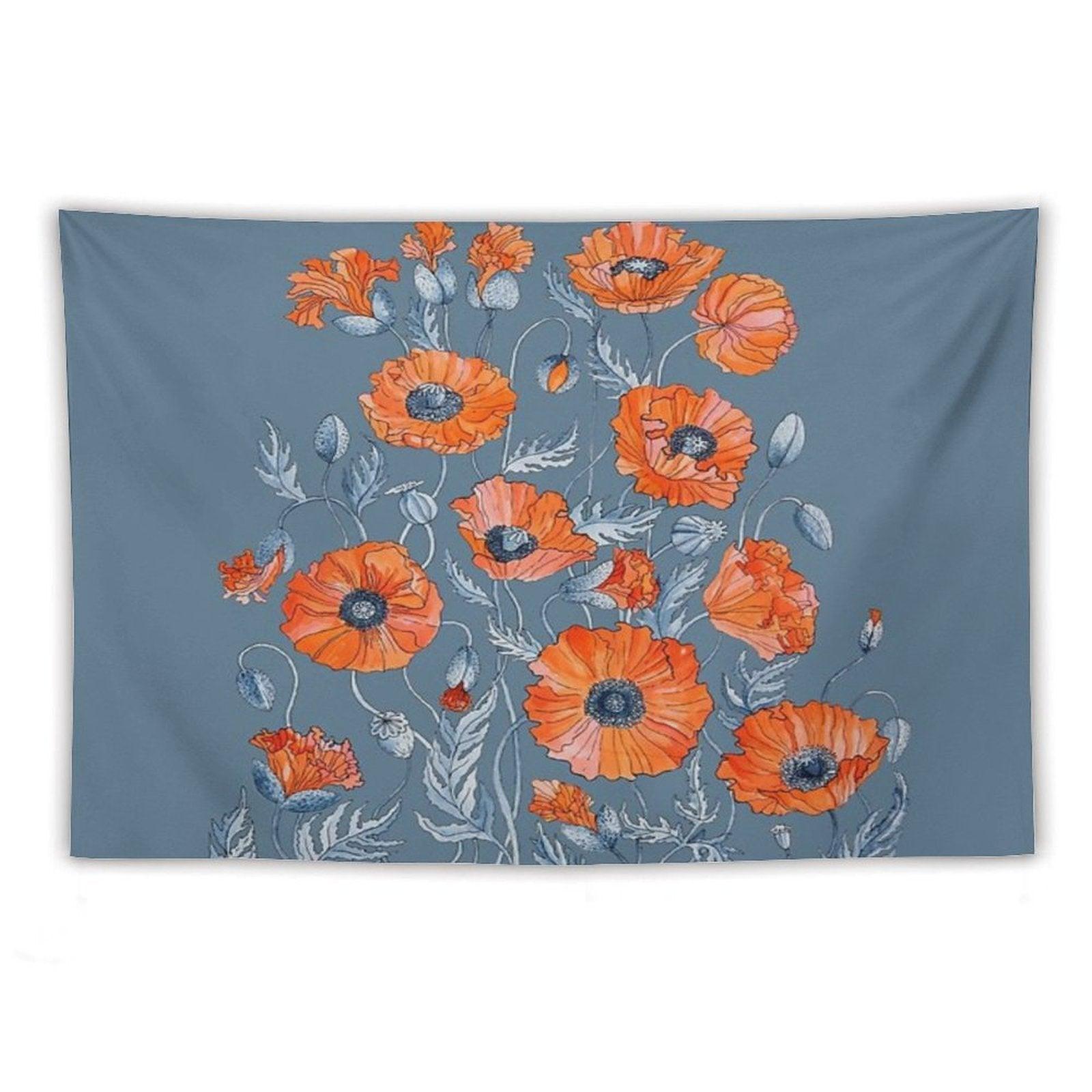 Poppies Floral Botanical Art Tapestry