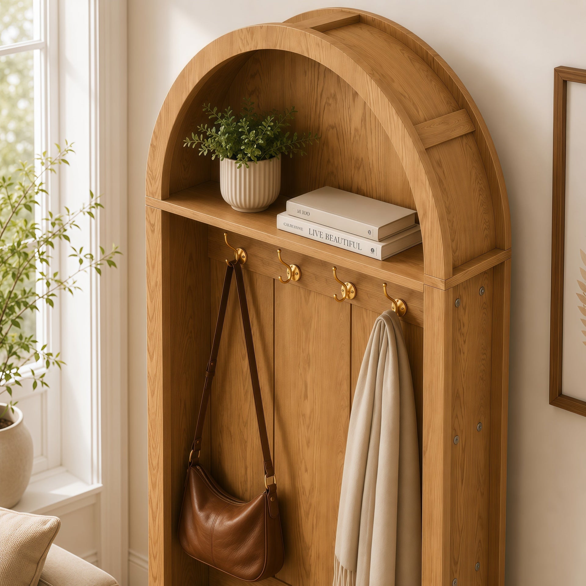 Farmhouse Hall Tree with Storage Bench & Cabinet – Entryway Organizer with Coat Hooks
