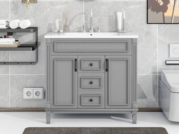 36'' Bathroom Vanity with Top Sink, Modern Bathroom Storage Cabinet with 2 Soft Closing Doors and 2 Drawers, Single Sink Bathroo
