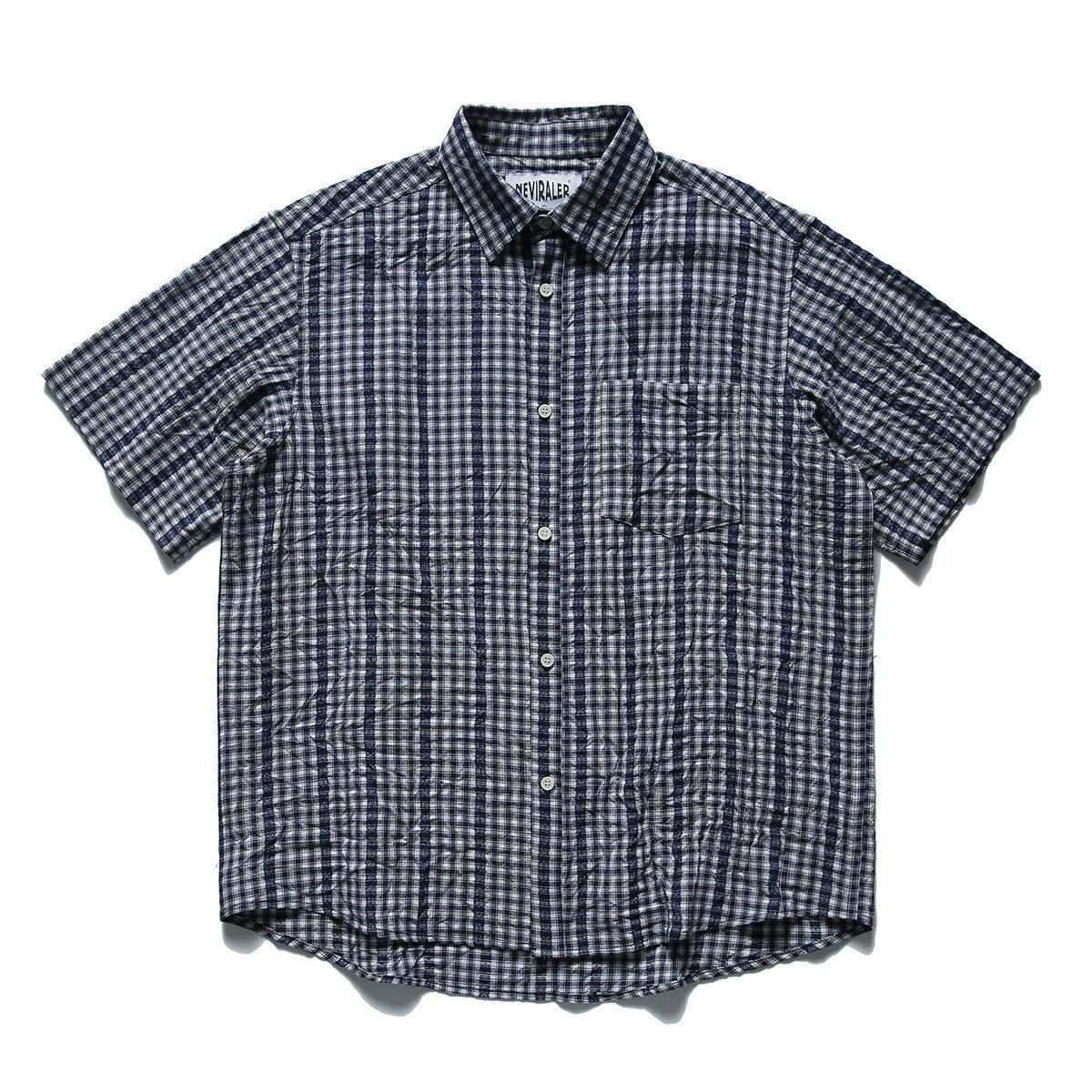 Wrinkled casual short sleeved shirt checkered half sleeved shirt