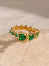 Stainless Steel Heart Rhinestone Ring - Green / 7