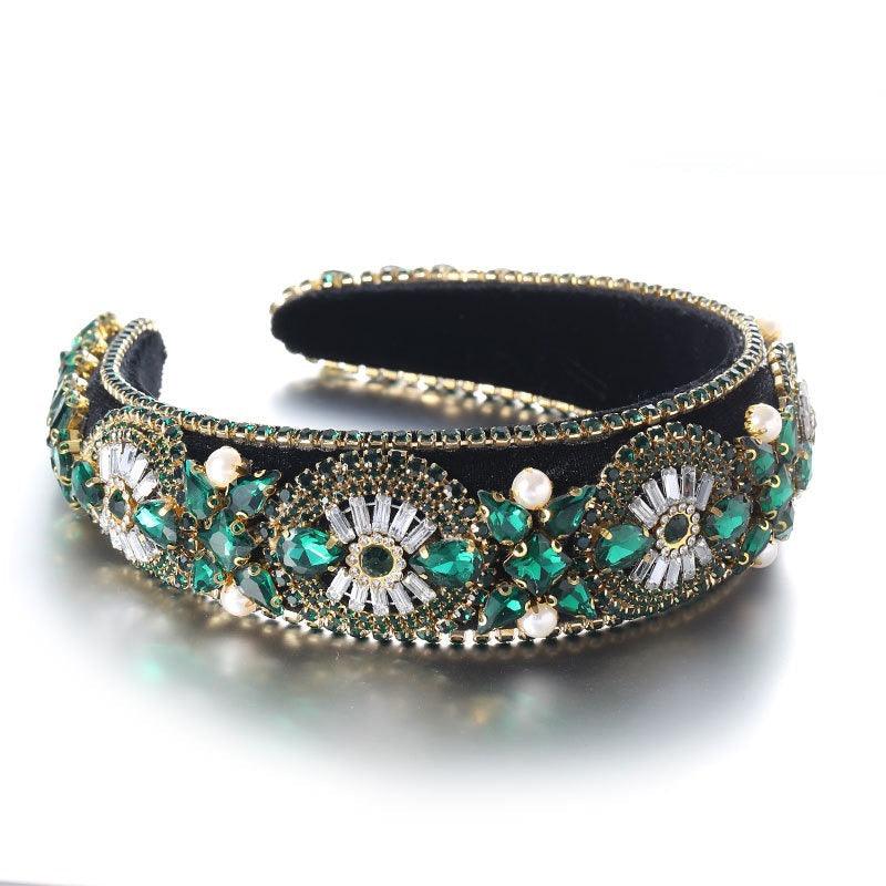 Super Sparkling Colored Diamond Pearl Baroque Retro Women's Sponge Head Hoop
