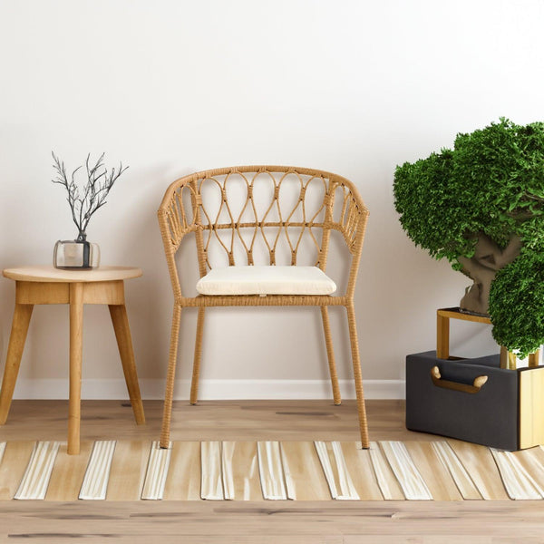 Outdoor dining set of 5 simple bamboo dinning table  PE ratten round table 110CM plastic wood top