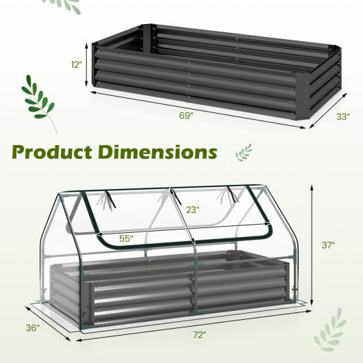 69 x 33 x 12 Inch Galvanized Raised Garden Bed with Cover-Black
