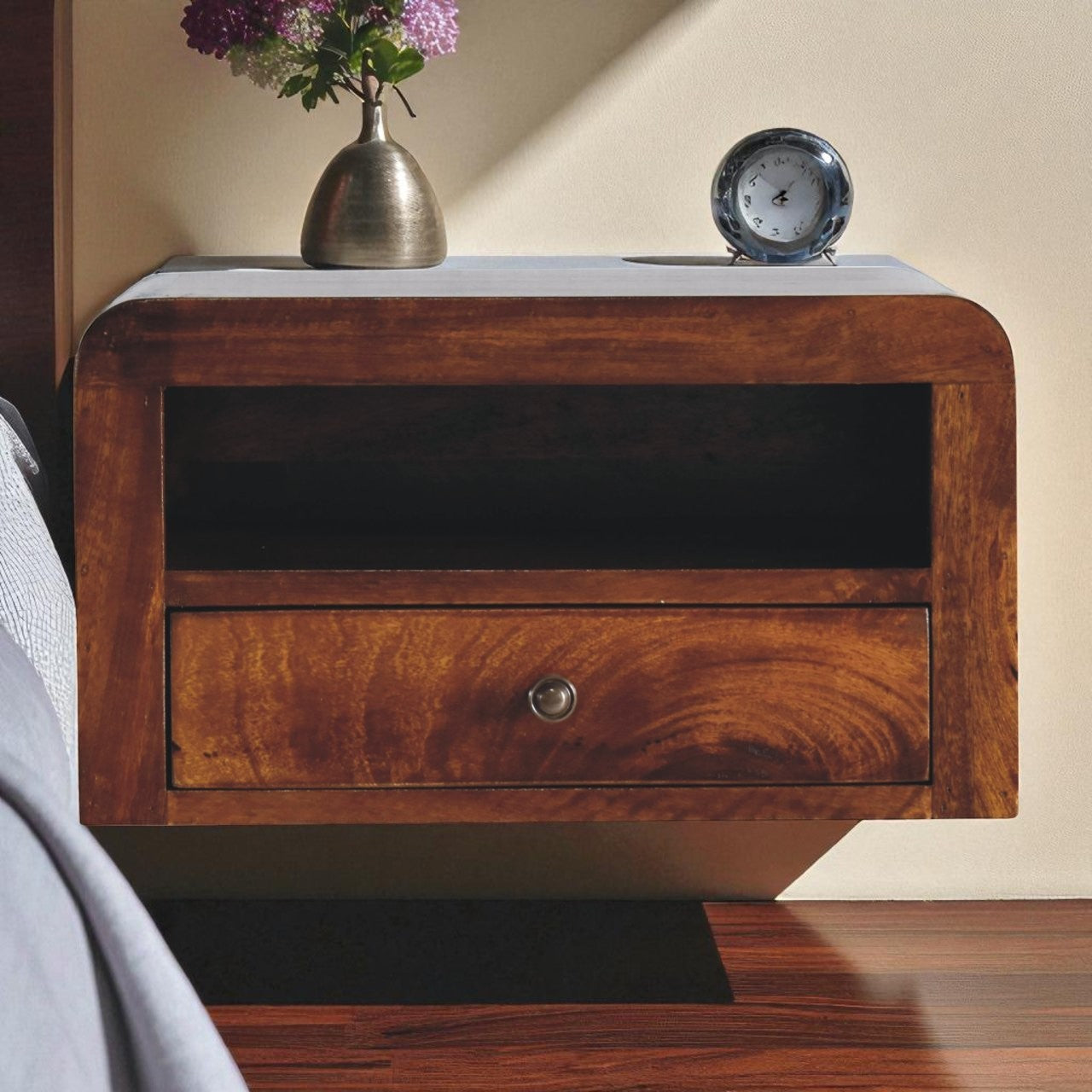 Chunky Chestnut Floating Bedside Nightstand