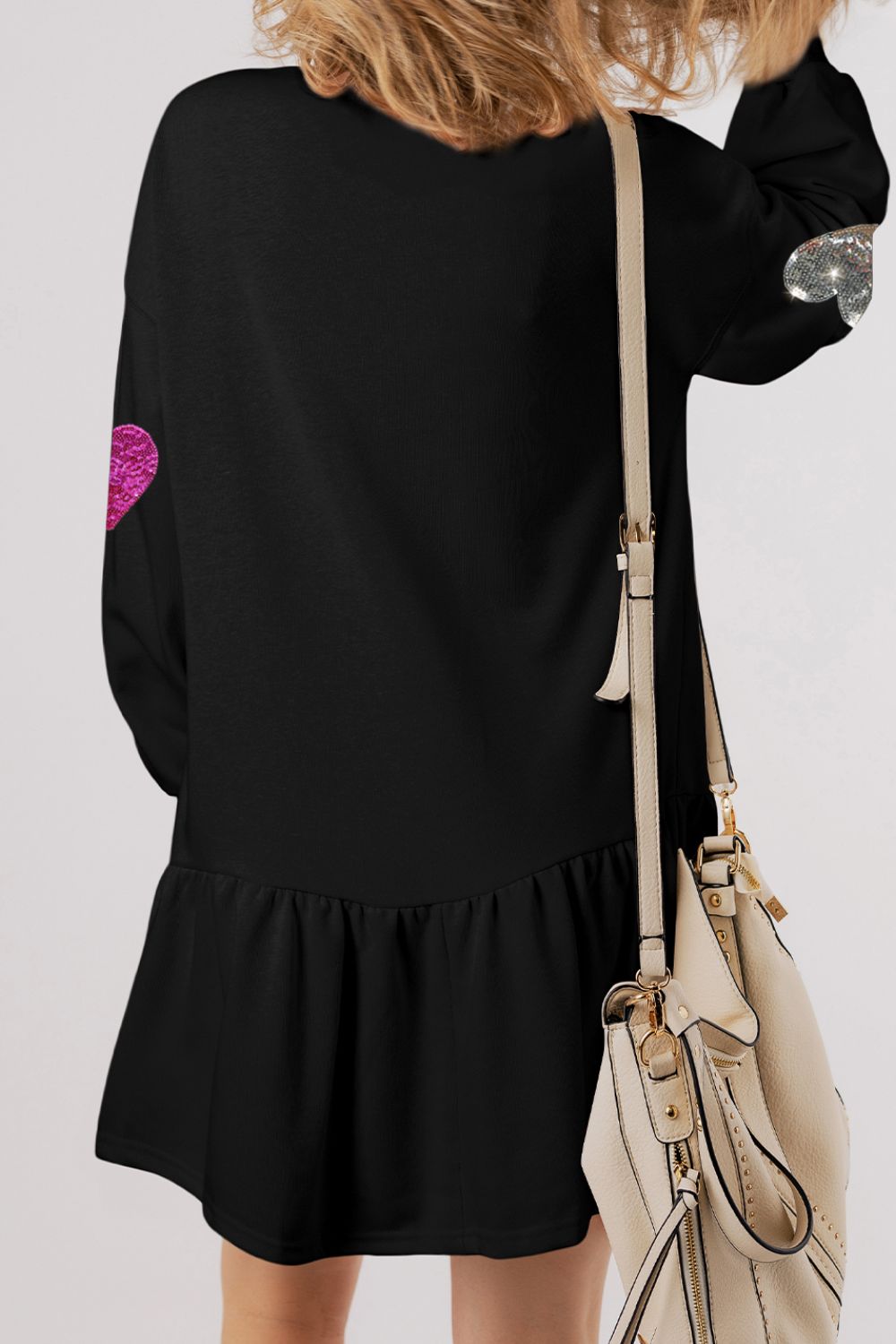 Cute Heart Round Neck Long Sleeve Mini Dress Stylish Dress for Women Girls Simple Charming Dress