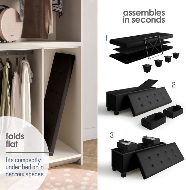 Black Forty ThreeInch Premium Multifunctional Storage Ottoman Bench