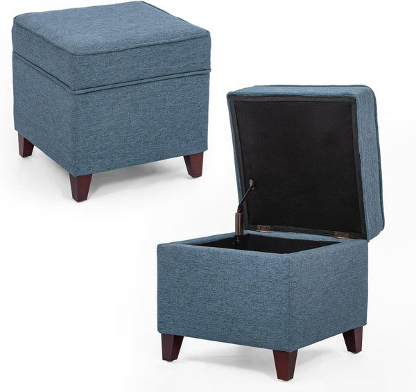 Seventeen Inch Electric Blue Storage Ottoman Hinged Lid