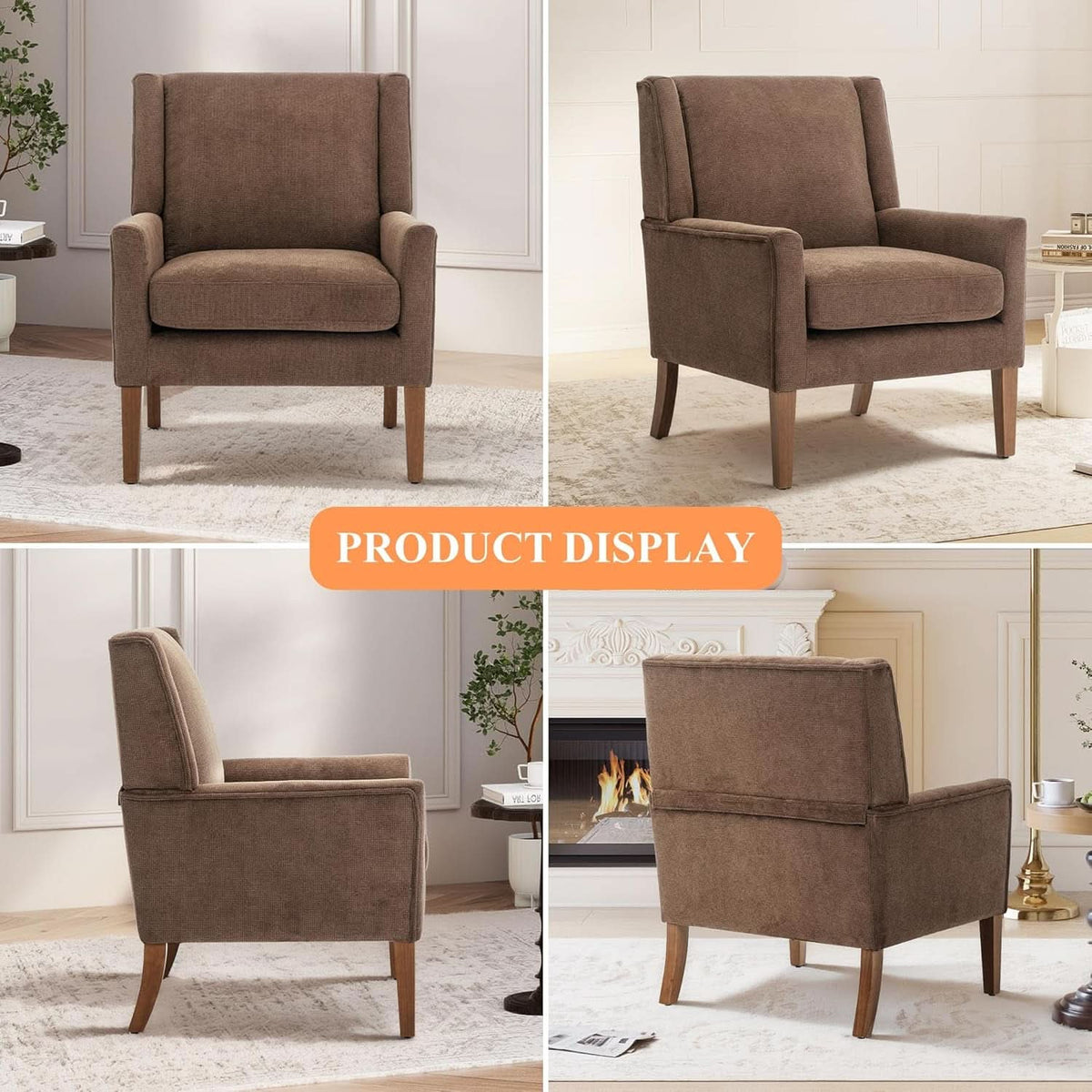 Oversized Mid Century Fabric Charcoal Accent Chair