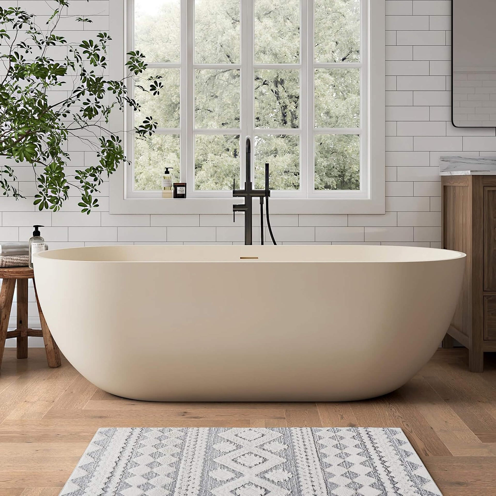 [69X30-Inch] Freestanding Oval Stone Resin Soaking Tub With Overflow Drain (SAK35786)