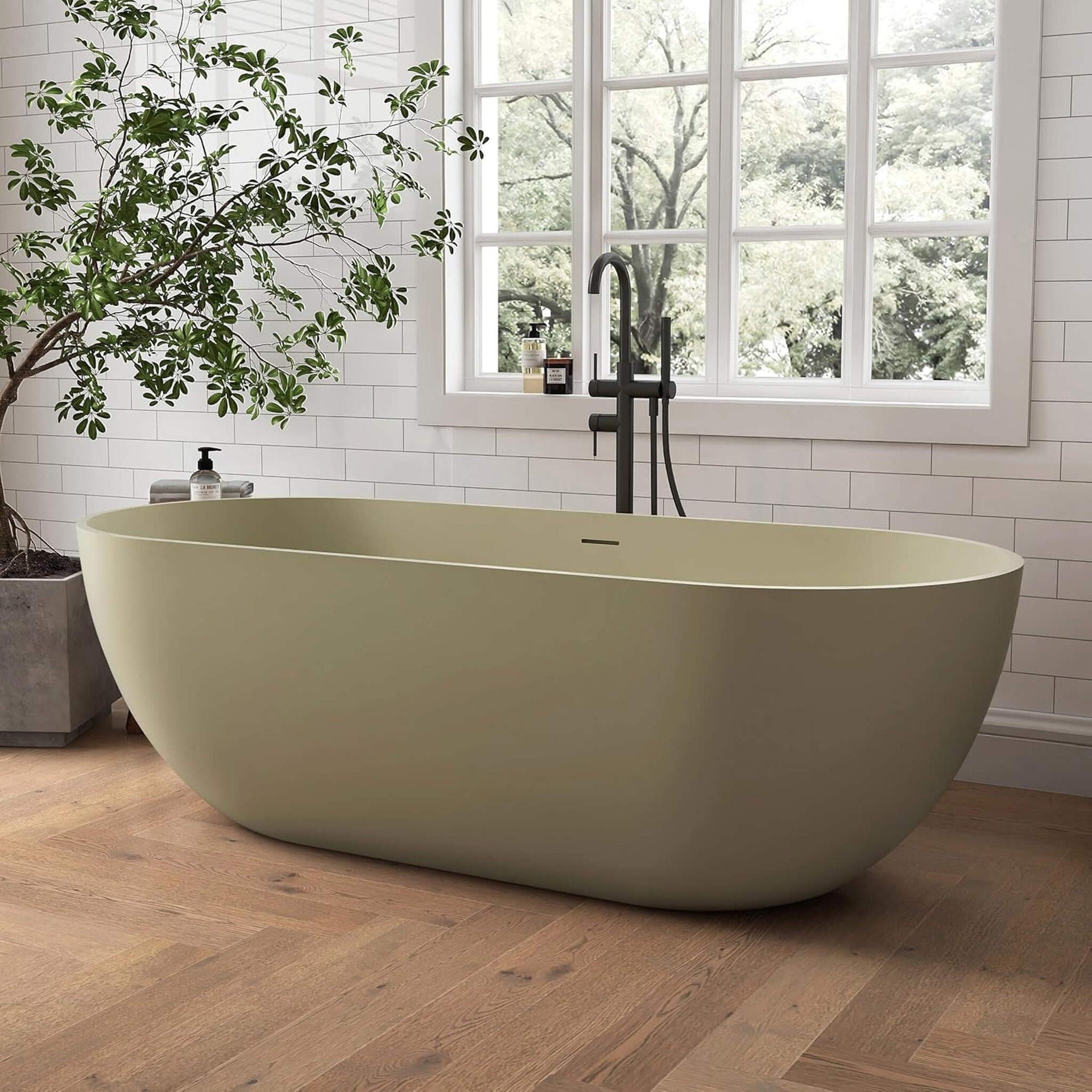[69X30-Inch] Freestanding Oval Stone Resin Soaking Tub With Overflow Drain (SAK35786)