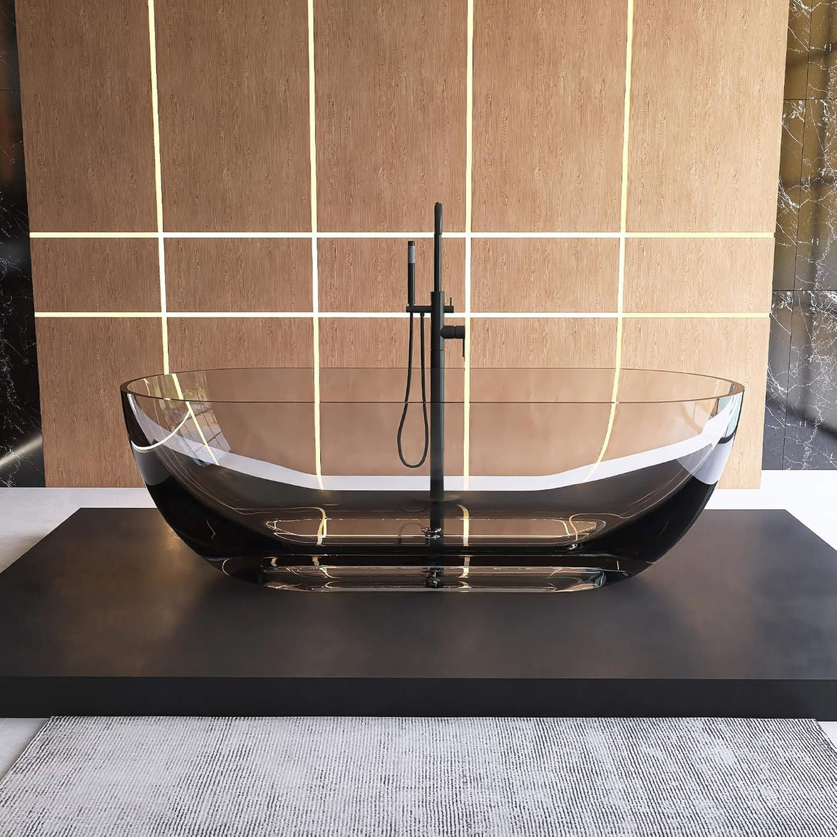 [69X30-Inch] Freestanding Oval Stone Resin Soaking Tub With Overflow Drain (SAK35786)